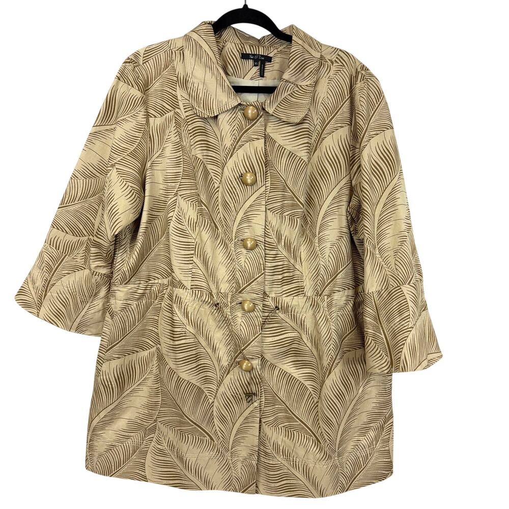 Nic+Zoe Tan Brown Button Up Drawstring Waist Bell Sleeve Jacket XL